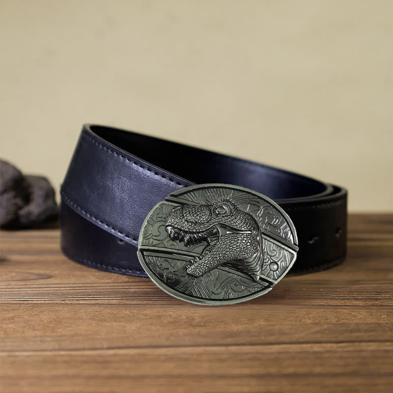 Cinturón de cuero con cuchillo plegable oculto de dinosaurio para hombre