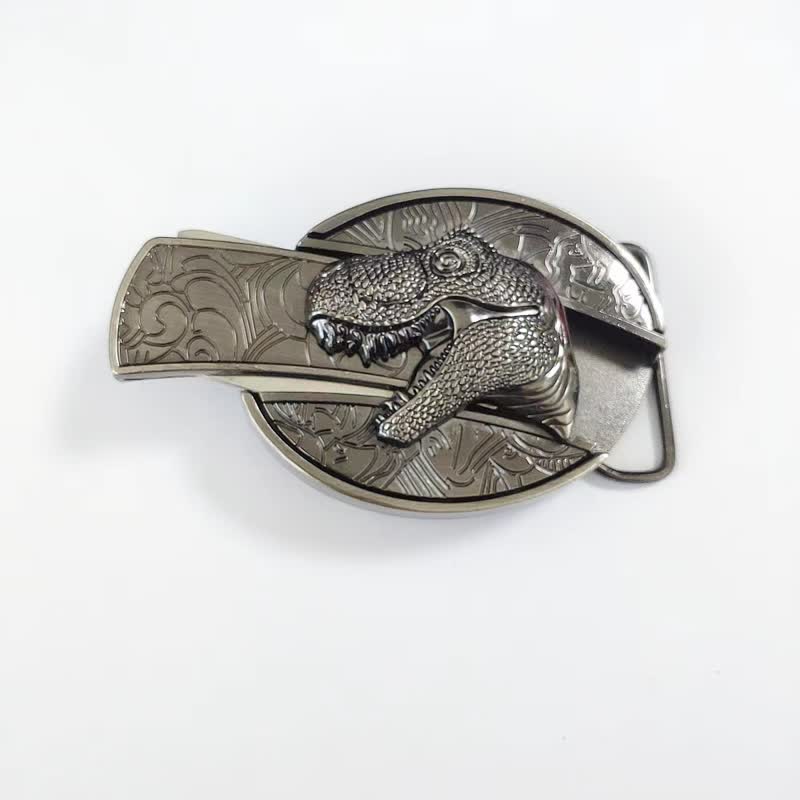 Cinturón de cuero con cuchillo plegable oculto de dinosaurio para hombre