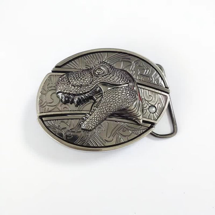 Cinturón de cuero con cuchillo plegable oculto de dinosaurio para hombre