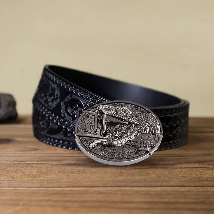 Cinturón de cuero con cuchillo plegable oculto tipo serpiente para hombre