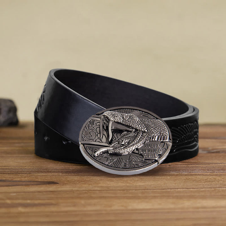 Cinturón de cuero con cuchillo plegable oculto tipo serpiente para hombre