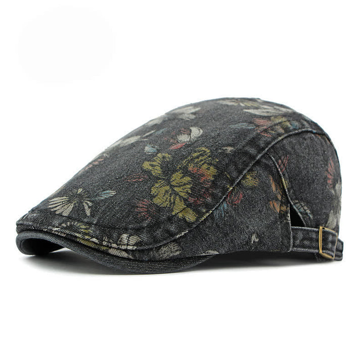 Boina plana de mezclilla con estampado floral de moda