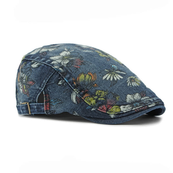 Boina plana de mezclilla con estampado floral de moda