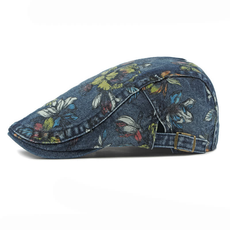 Boina plana de mezclilla con estampado floral de moda