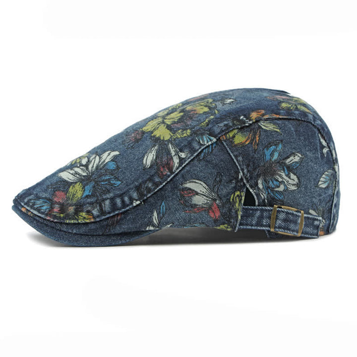 Boina plana de mezclilla con estampado floral de moda