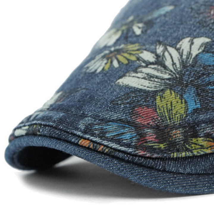 Boina plana de mezclilla con estampado floral de moda