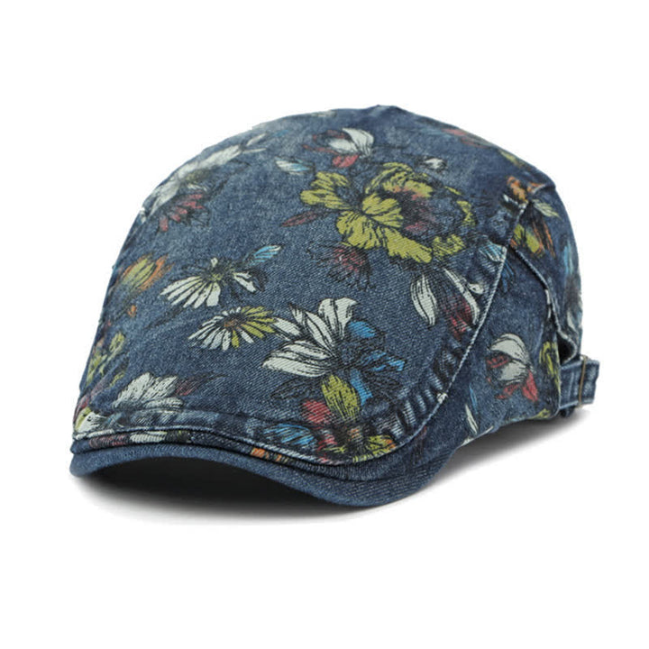 Boina plana de mezclilla con estampado floral de moda