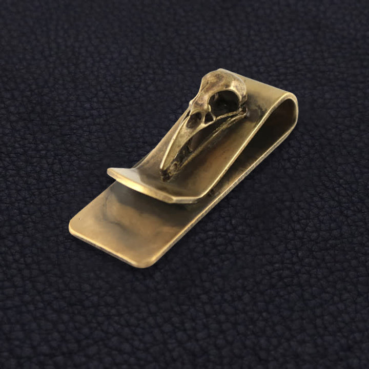 Clip para billetes portátil y creativo de latón con forma de calavera de pájaro
