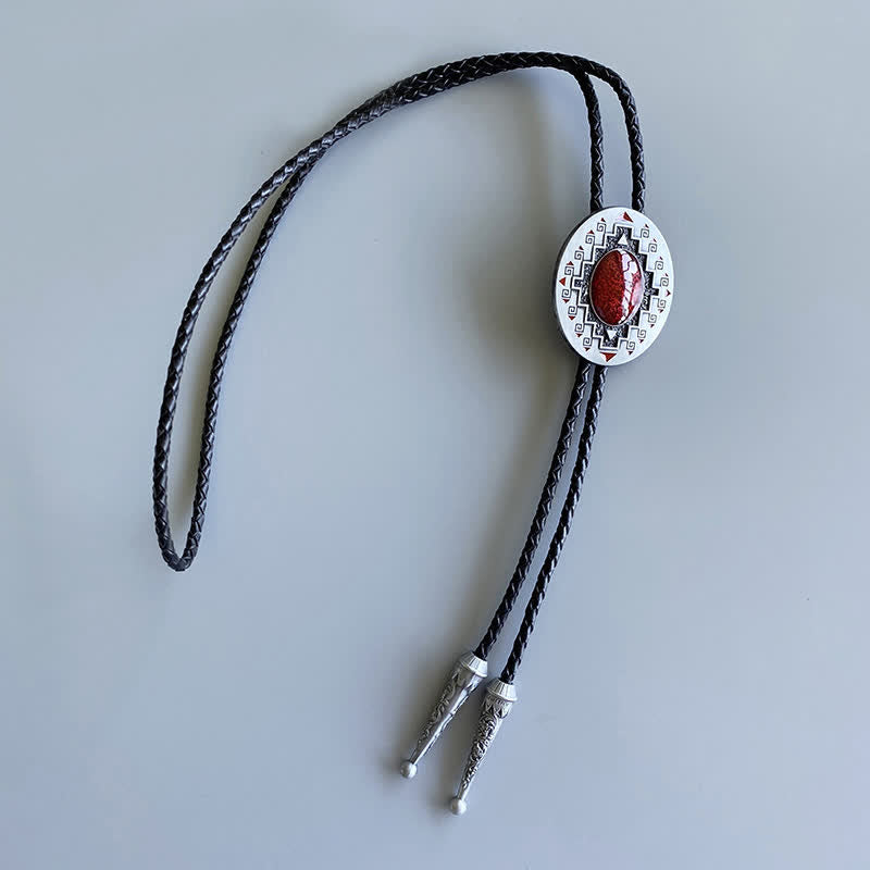 Corbata bolo vintage con tótem indio occidental de rubí