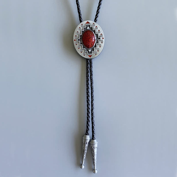 Corbata bolo vintage con tótem indio occidental de rubí