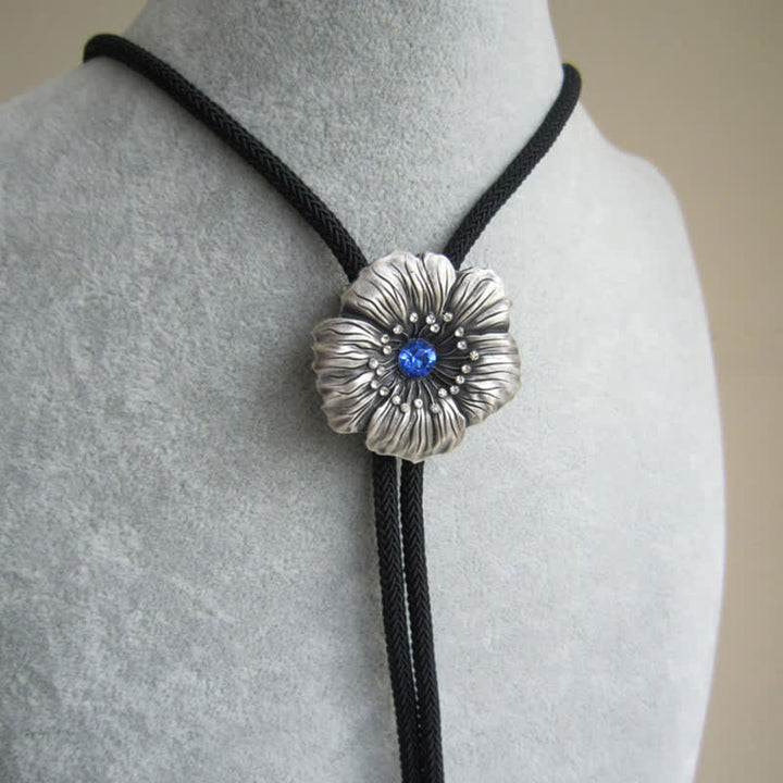 Corbata de bolo con forma de flor de diamantes de imitación de cristal azul
