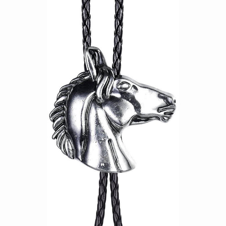 Corbata de cuero estilo bolo de vaquero con cabeza de caballo estereoscópica
