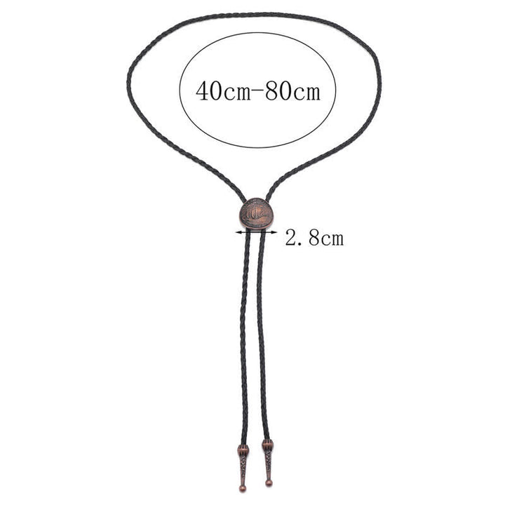 Corbata de cuero con forma de bolo y moneda antigua de tres veleros