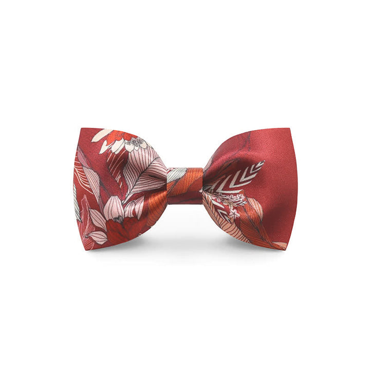 Pajarita elegante con estampado floral de ondas rojas para hombre