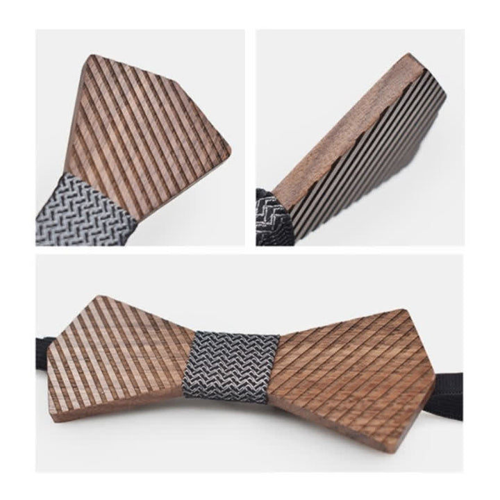 Pajarita de madera a rayas elegante de nogal negro para hombre
