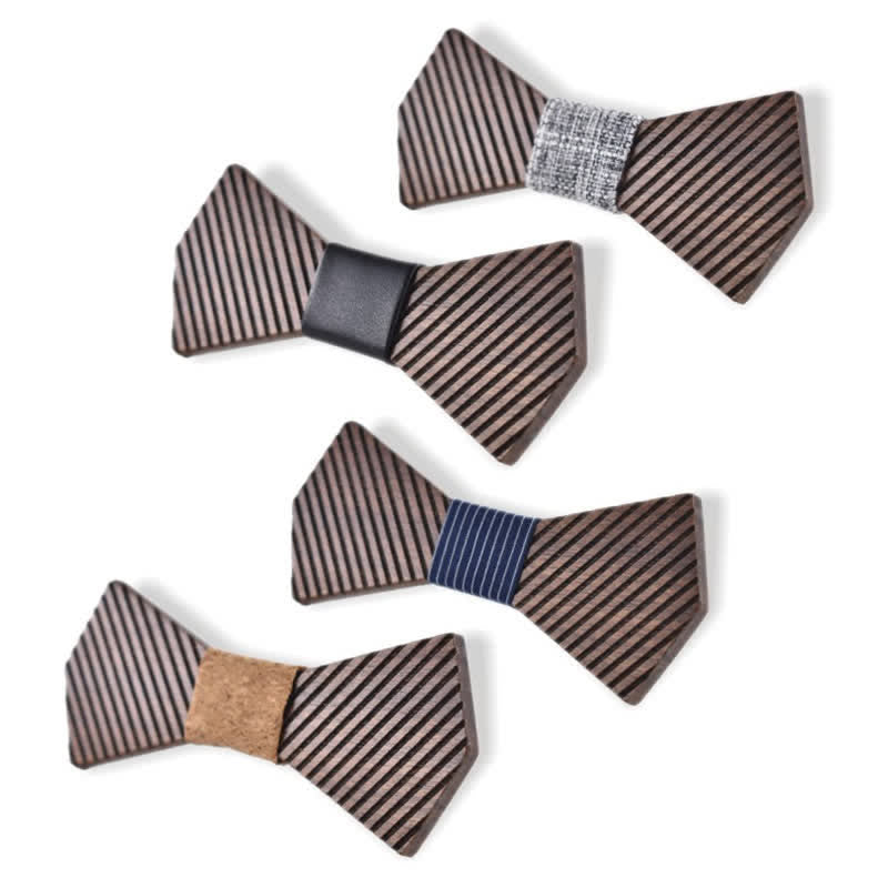 Pajarita de madera a rayas elegante de nogal negro para hombre