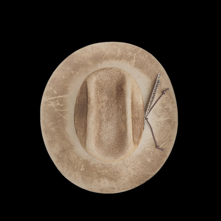 Sombrero de vaquero de lana con plumas decorativas y flores de jacquard