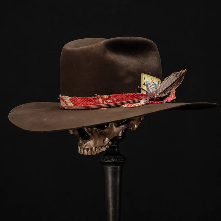 Sombrero Vaquero De Tela Roja De Imitación De Lana Marrón Oscuro