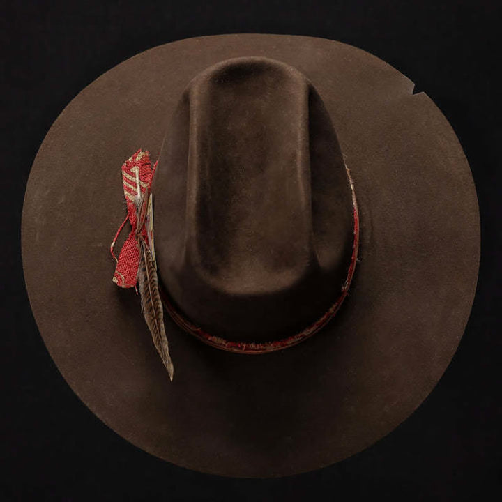 Sombrero Vaquero De Tela Roja De Imitación De Lana Marrón Oscuro