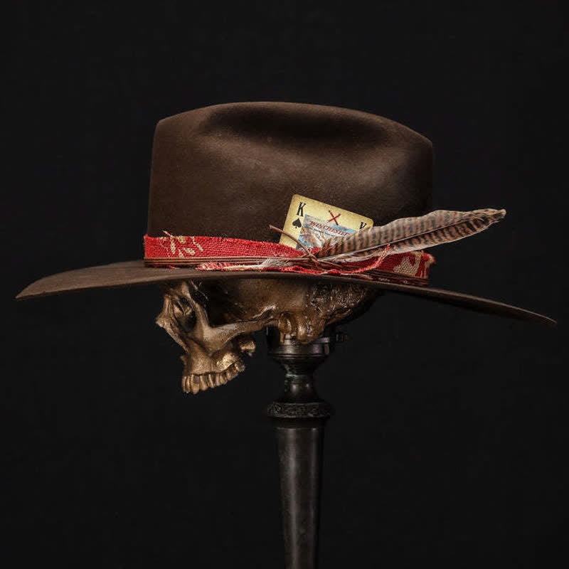 Sombrero Vaquero De Tela Roja De Imitación De Lana Marrón Oscuro