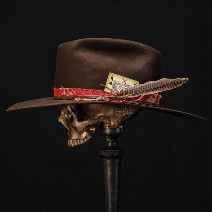 Sombrero Vaquero De Tela Roja De Imitación De Lana Marrón Oscuro