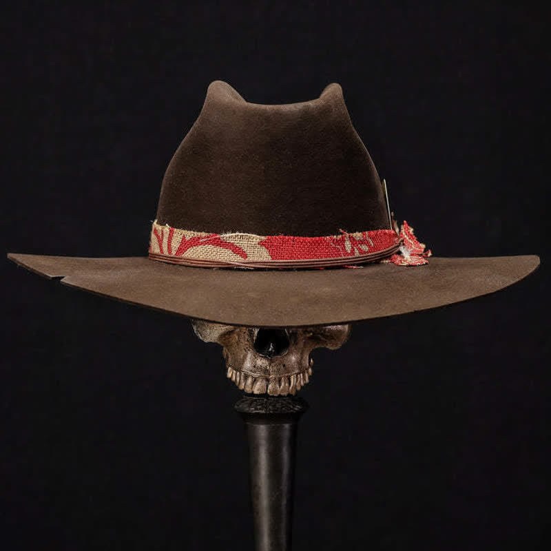 Sombrero Vaquero De Tela Roja De Imitación De Lana Marrón Oscuro