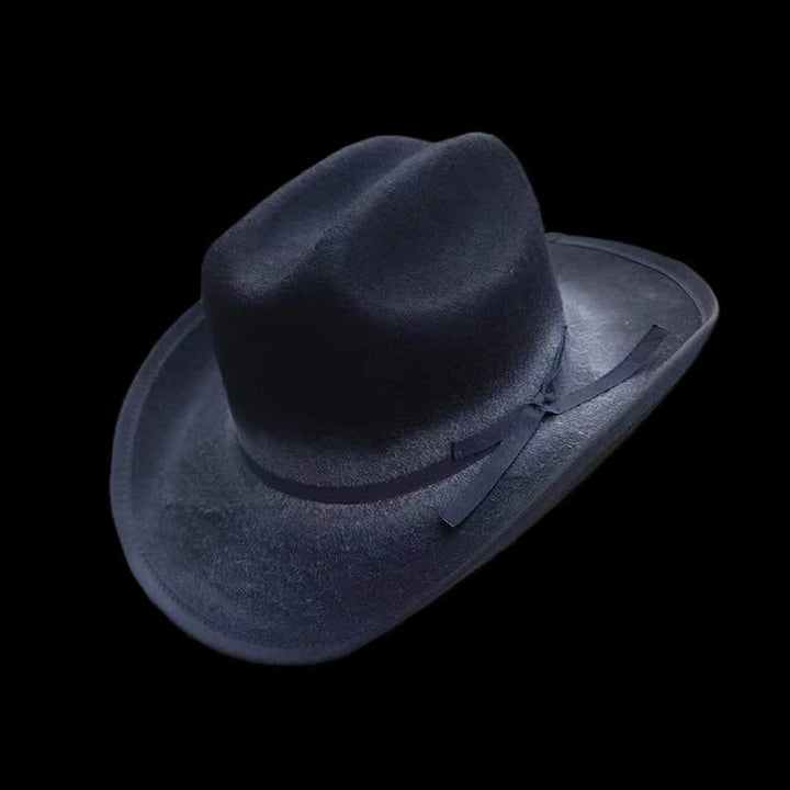 Sombrero vaquero de lana con nudo de lazo desgastado de color negro