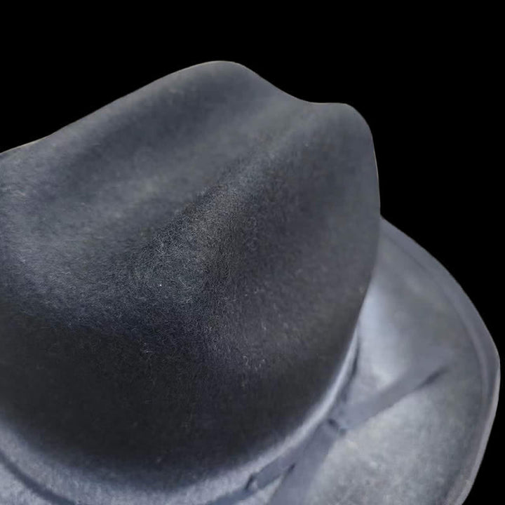 Sombrero vaquero de lana con nudo de lazo desgastado de color negro