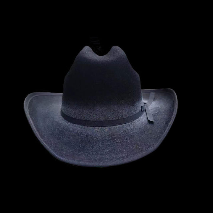 Sombrero vaquero de lana con nudo de lazo desgastado de color negro