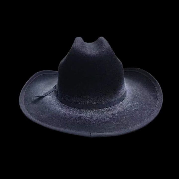 Sombrero vaquero de lana con nudo de lazo desgastado de color negro