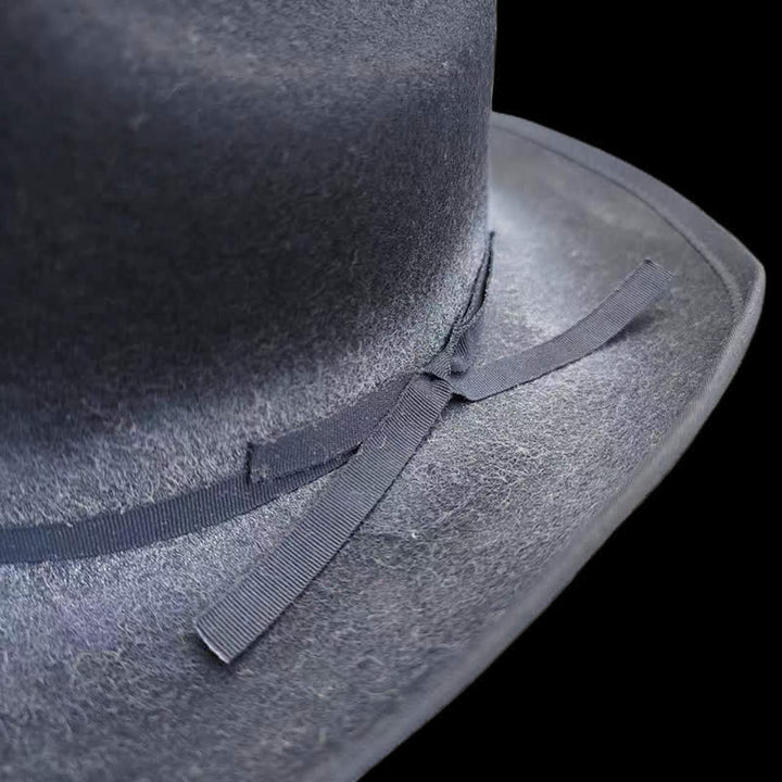 Sombrero vaquero de lana con nudo de lazo desgastado de color negro