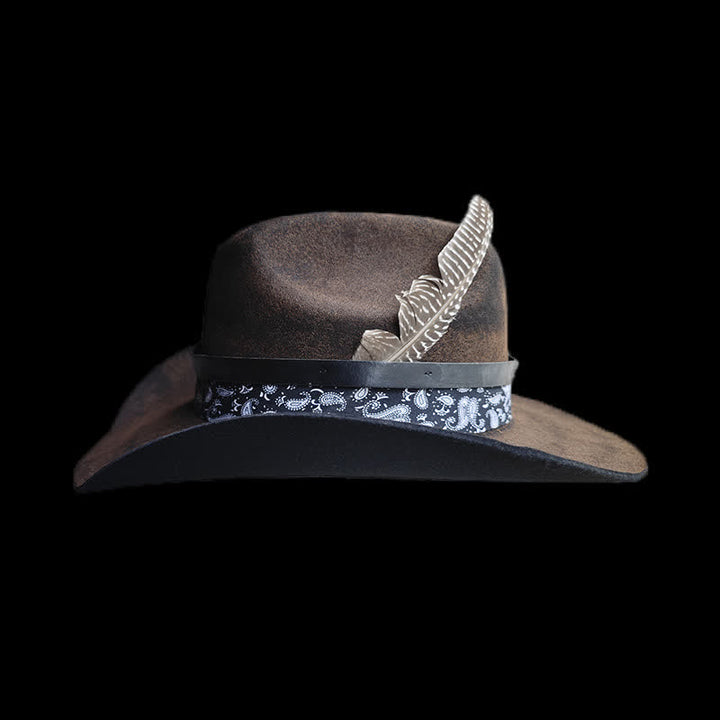 Sombrero de vaquero de lana con plumas y estampado de cachemira de Rock Star