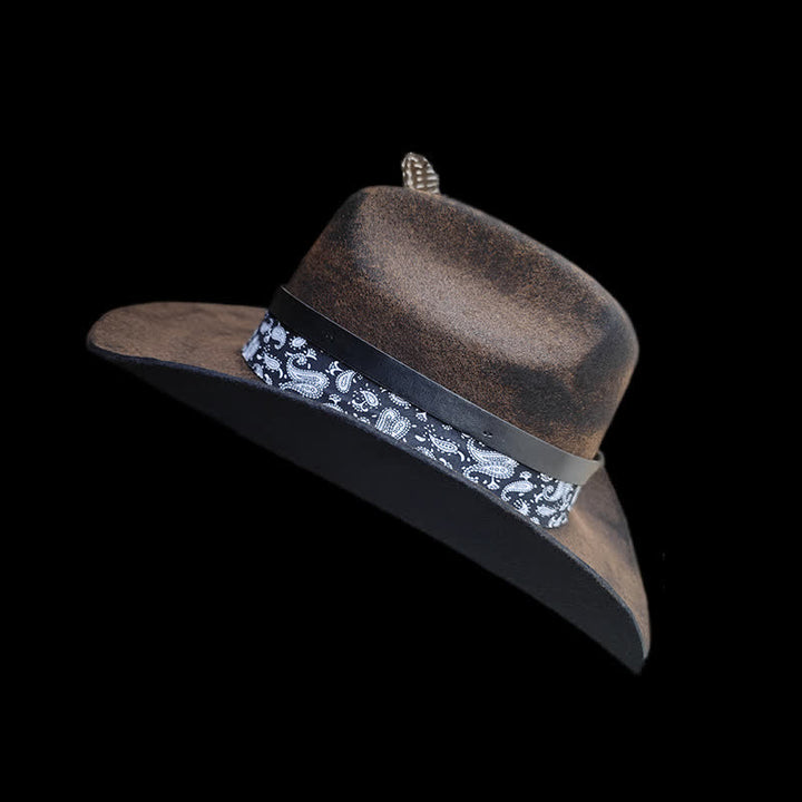 Sombrero de vaquero de lana con plumas y estampado de cachemira de Rock Star