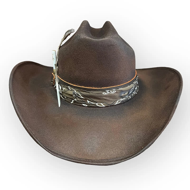 Sombrero de vaquero de lana con plumas y estampado de cachemira de Rock Star