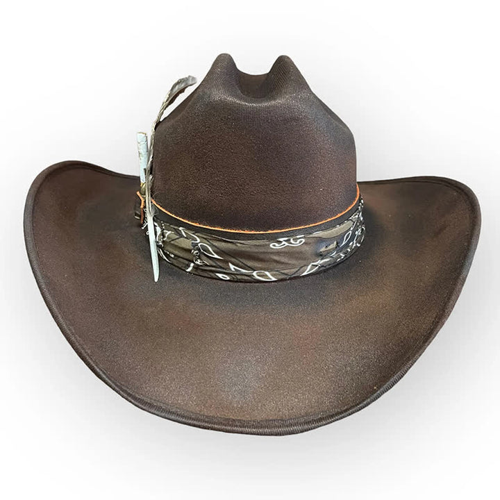 Sombrero de vaquero de lana con plumas y estampado de cachemira de Rock Star