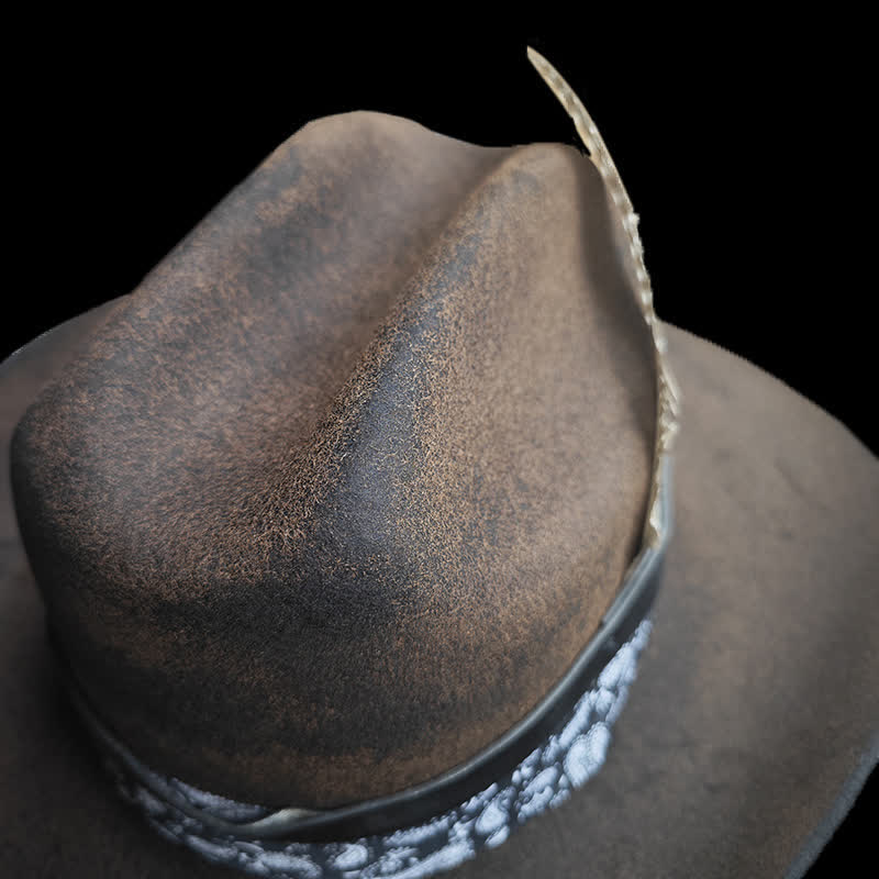 Sombrero de vaquero de lana con plumas y estampado de cachemira de Rock Star