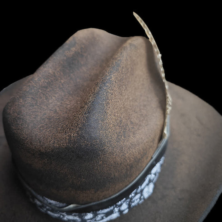 Sombrero de vaquero de lana con plumas y estampado de cachemira de Rock Star