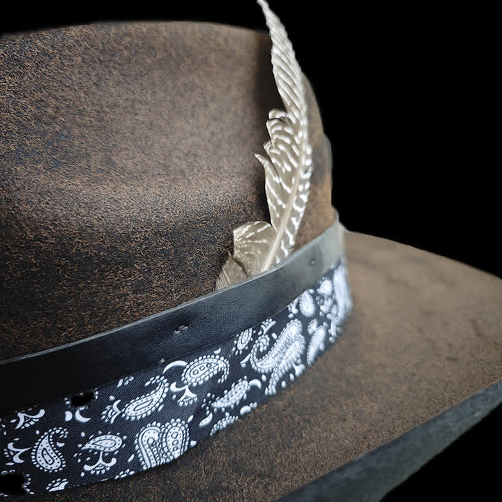 Sombrero de vaquero de lana con plumas y estampado de cachemira de Rock Star