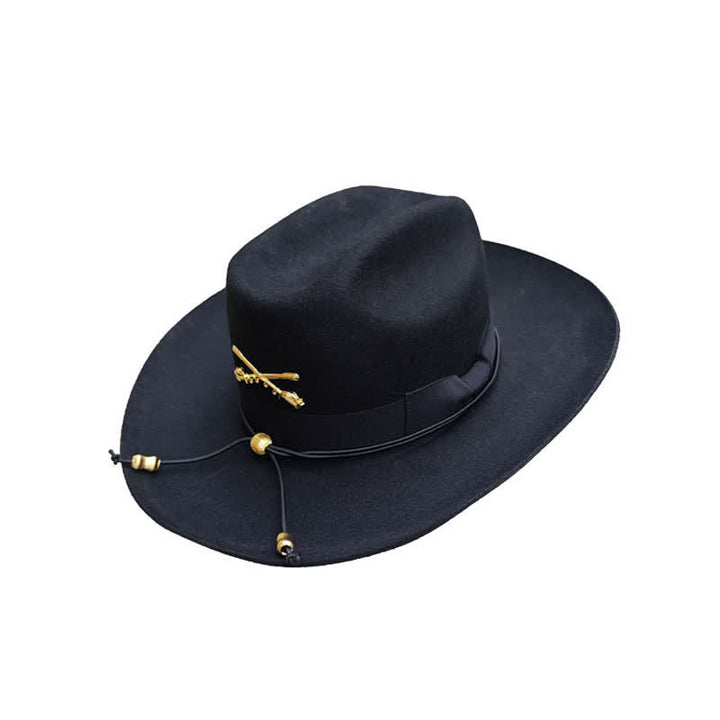 Sombrero vaquero de lana con decoración dorada y negra de caballería