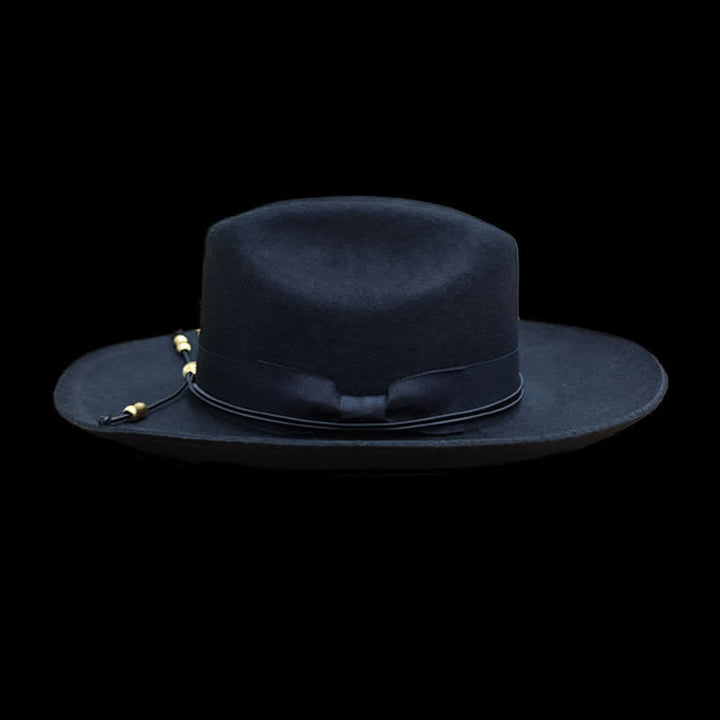Sombrero vaquero de lana con decoración dorada y negra de caballería