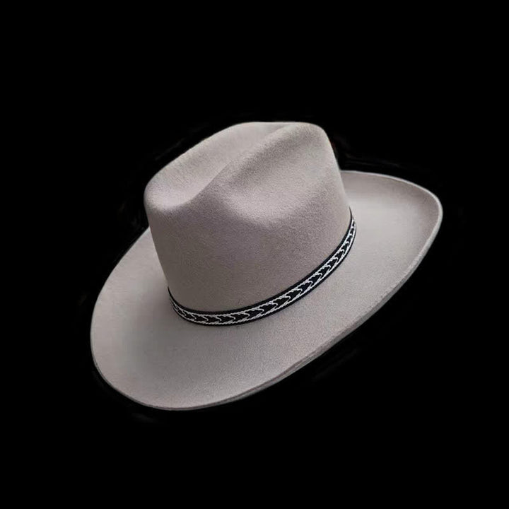 Sombrero vaquero de ala ancha de lana estilo clásico occidental