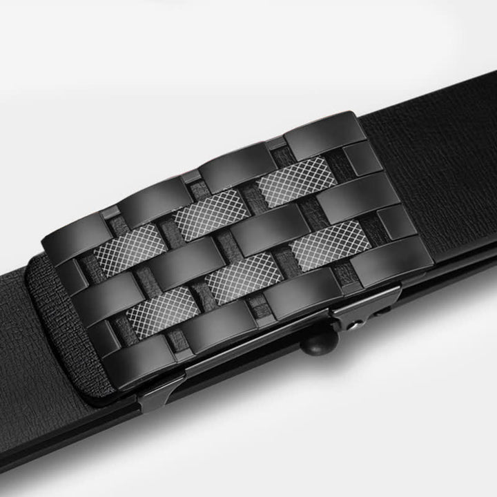 Cinturón de cuero con hebilla automática y rejilla rectangular para hombre
