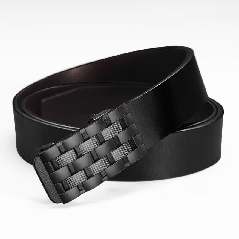 Cinturón de cuero con hebilla automática y rejilla rectangular para hombre