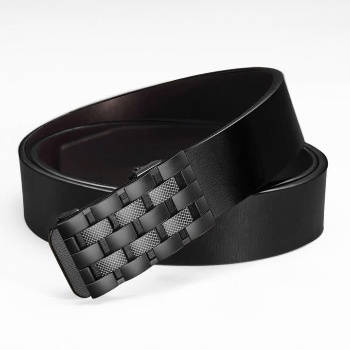 Cinturón de cuero con hebilla automática y rejilla rectangular para hombre