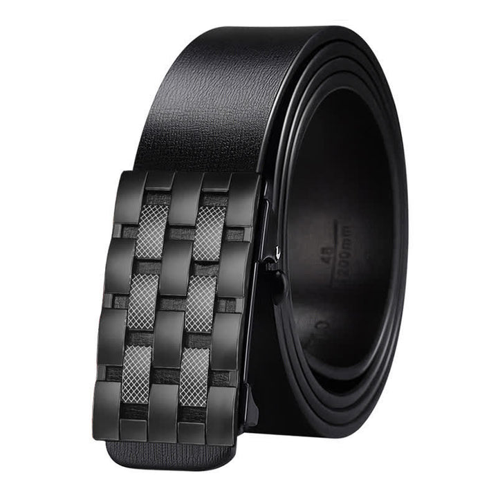 Cinturón de cuero con hebilla automática y rejilla rectangular para hombre