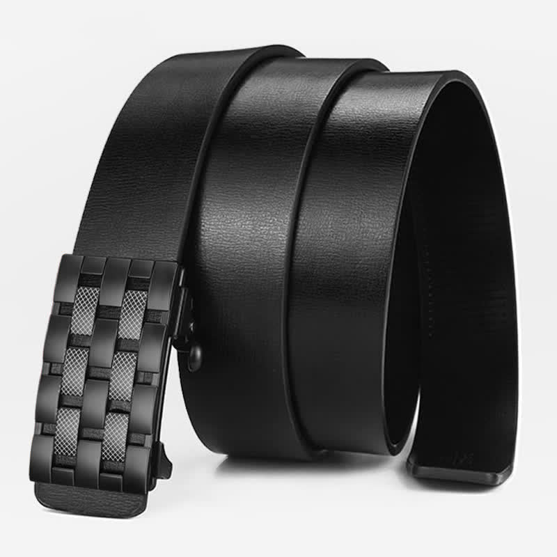 Cinturón de cuero con hebilla automática y rejilla rectangular para hombre