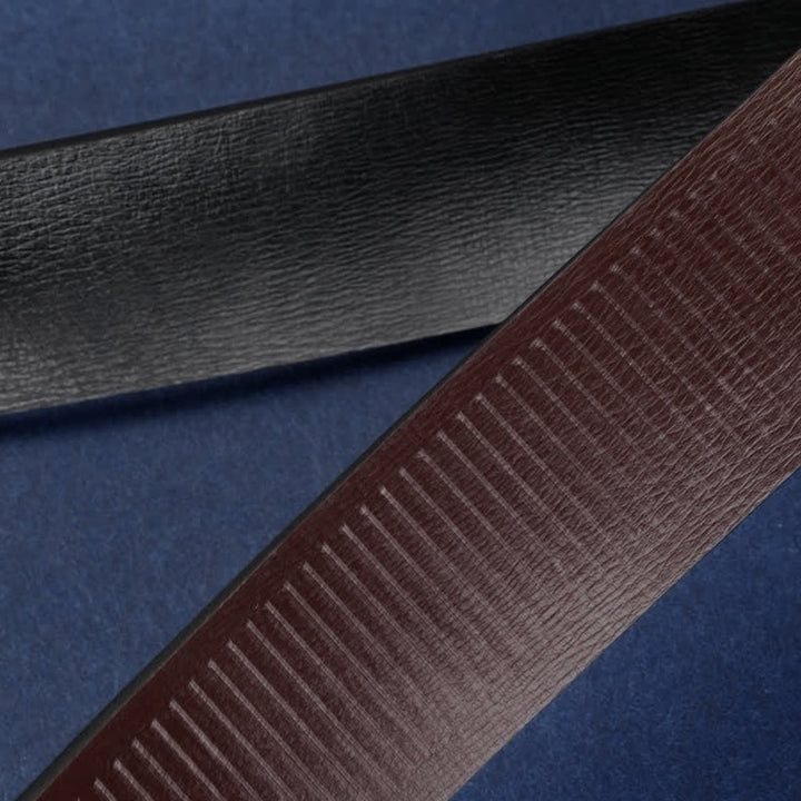 Cinturón de cuero con hebilla automática y rejilla rectangular para hombre