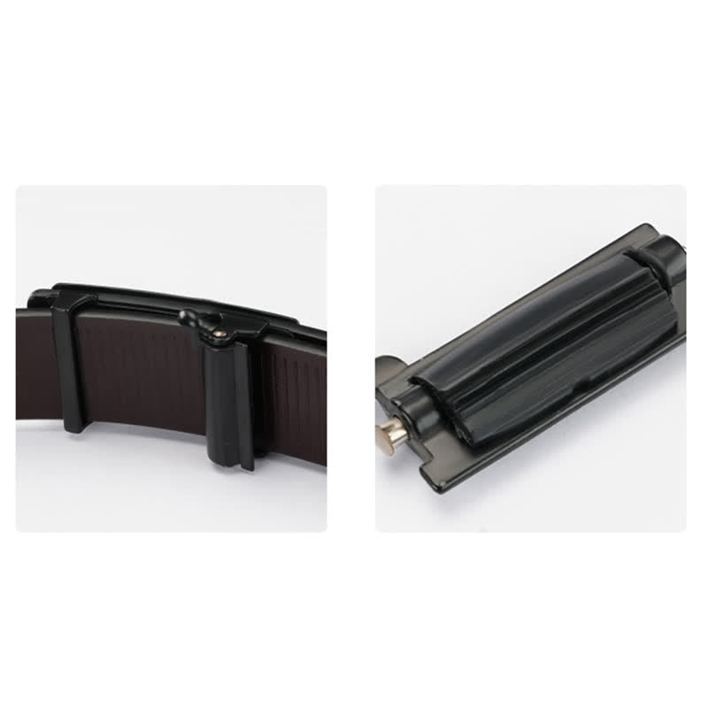 Cinturón de cuero con hebilla automática y rejilla rectangular para hombre