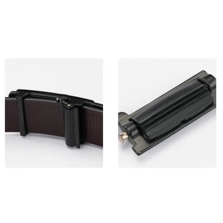Cinturón de cuero con hebilla automática y rejilla rectangular para hombre