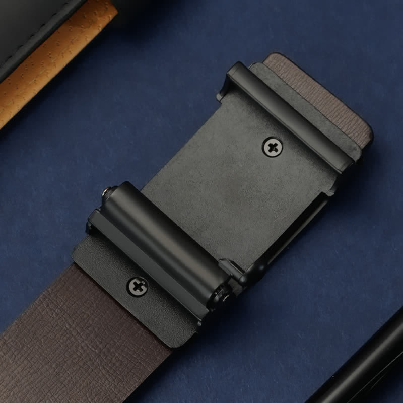 Cinturón de cuero con hebilla automática y rejilla rectangular para hombre